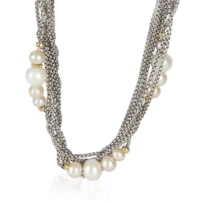 David Yurman Yellow Gold & Sterling Silver Pearl Pearl Multistrand Station Neckl fv