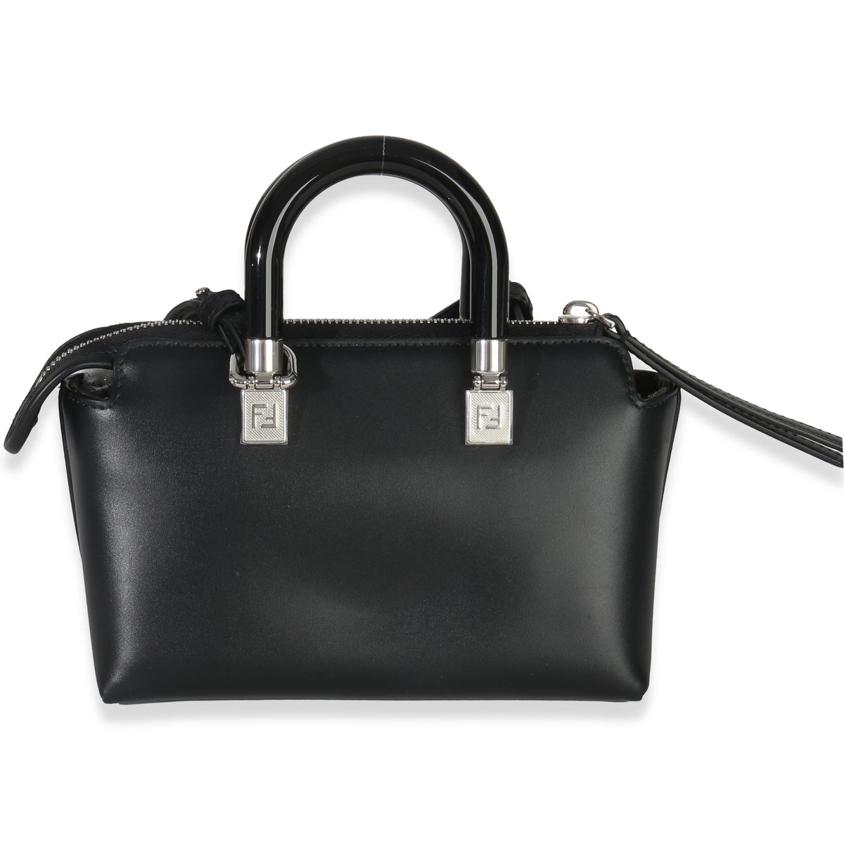Fendi Black White Vitello King Logo Embossed Plexiglass Mini By The Way Satchel Handbag bv