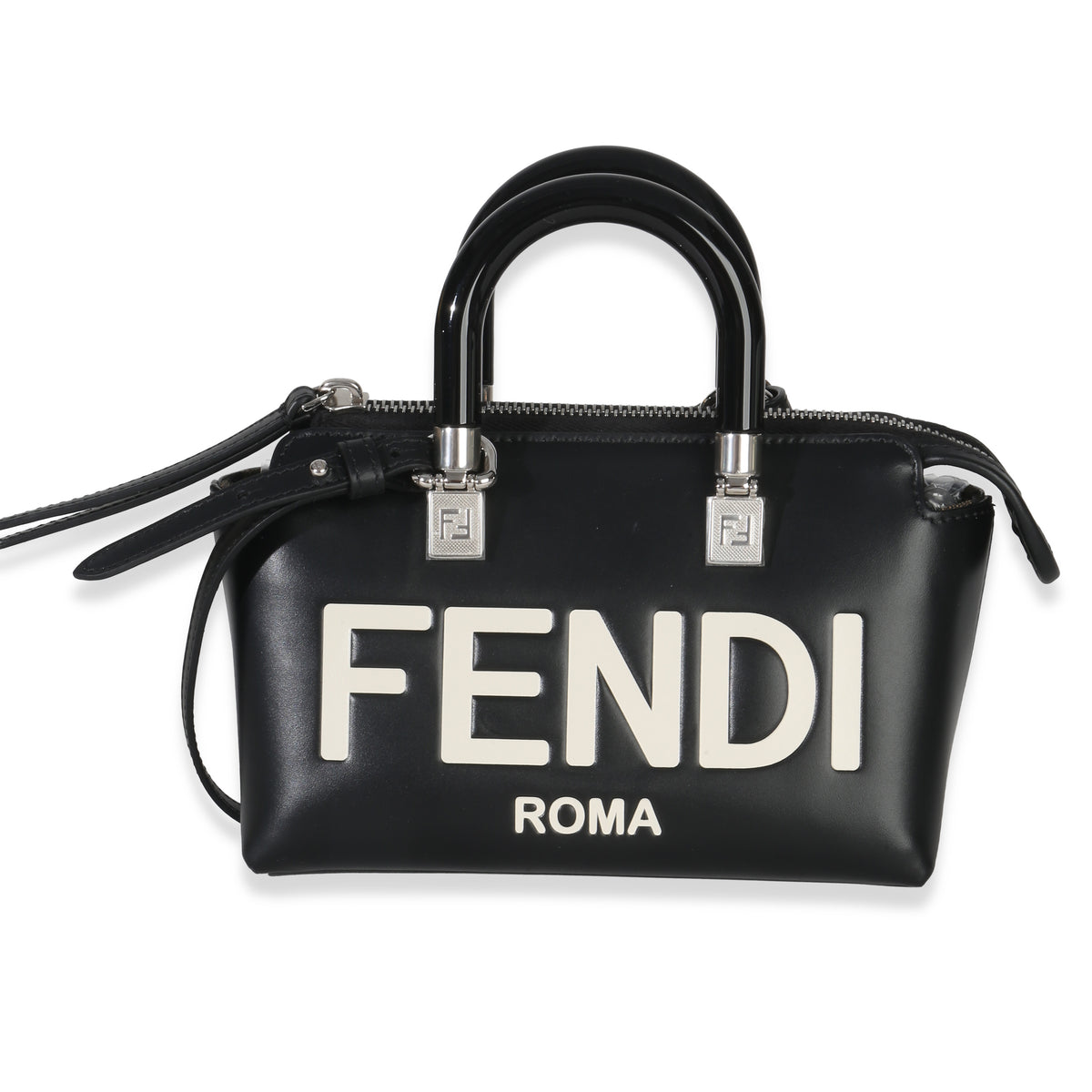 Fendi Black White Vitello King Logo Embossed Plexiglass Mini By The Way Satchel Handbag id
