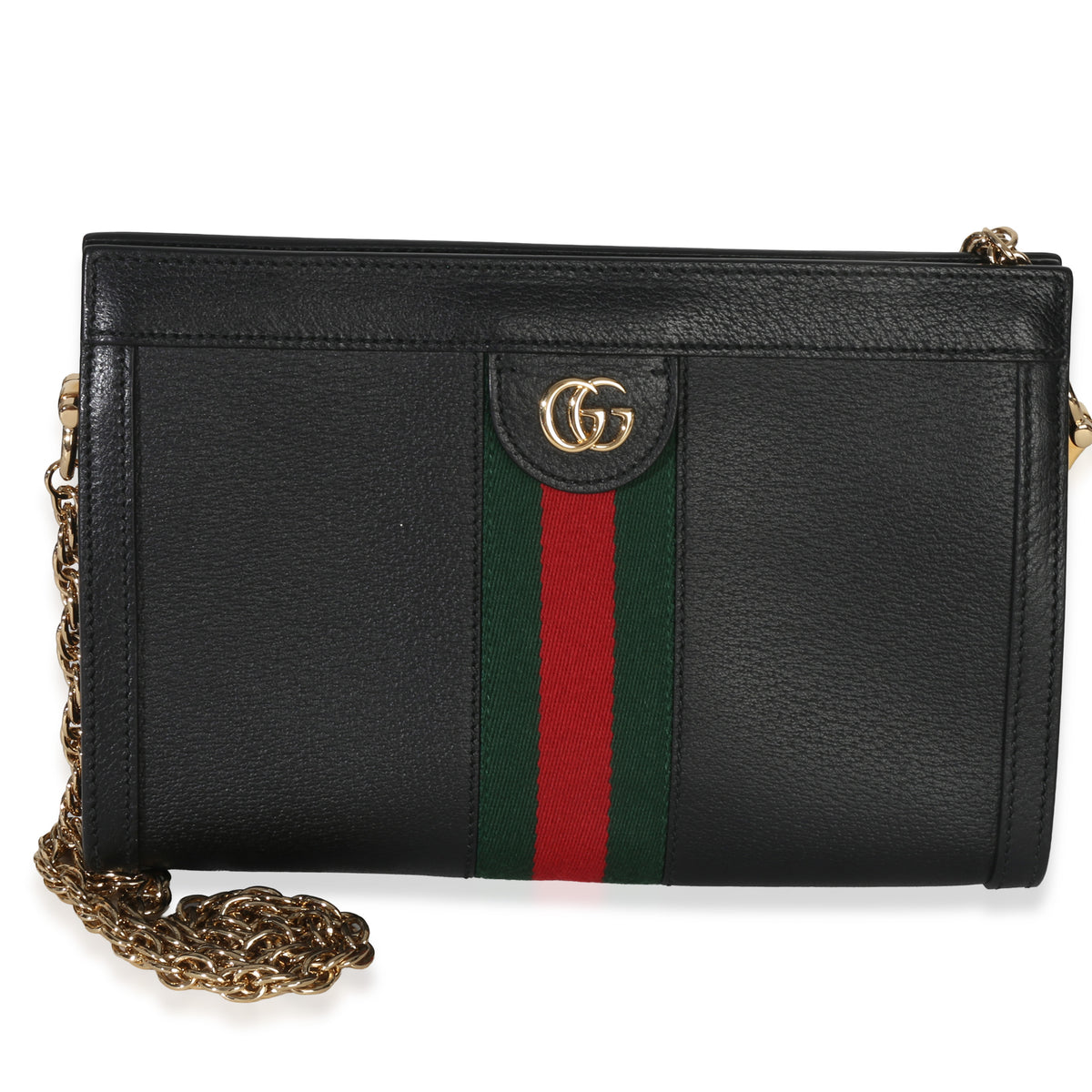 Gucci Black Calfskin GG Ophidia Small Web Chain Bag Handbag fv