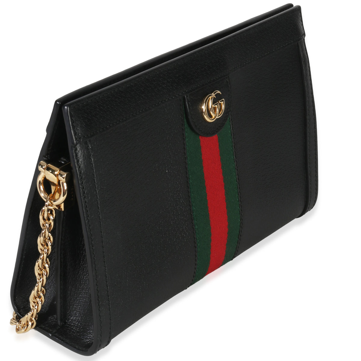 Gucci Black Calfskin GG Ophidia Small Web Chain Bag Handbag pv