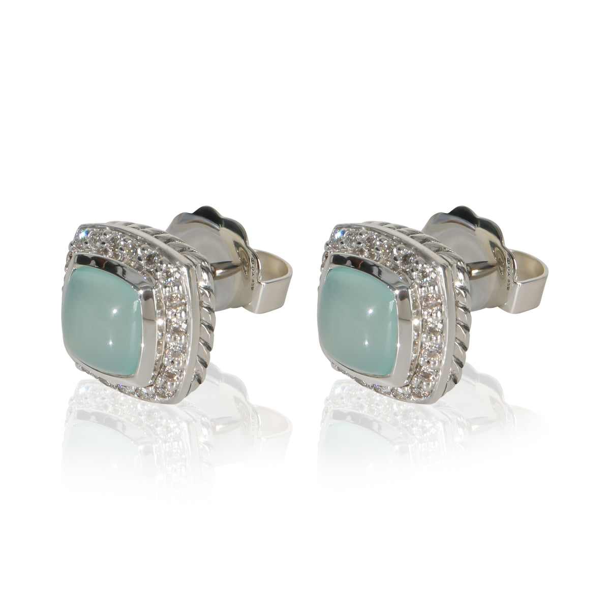 David Yurman Sterling Silver Chalcedony and Diamond Albion Earrings sv
