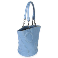 Bottega Veneta Blue Intrecciato Trimmed Cervo Small Bucket Bag Handbag pv