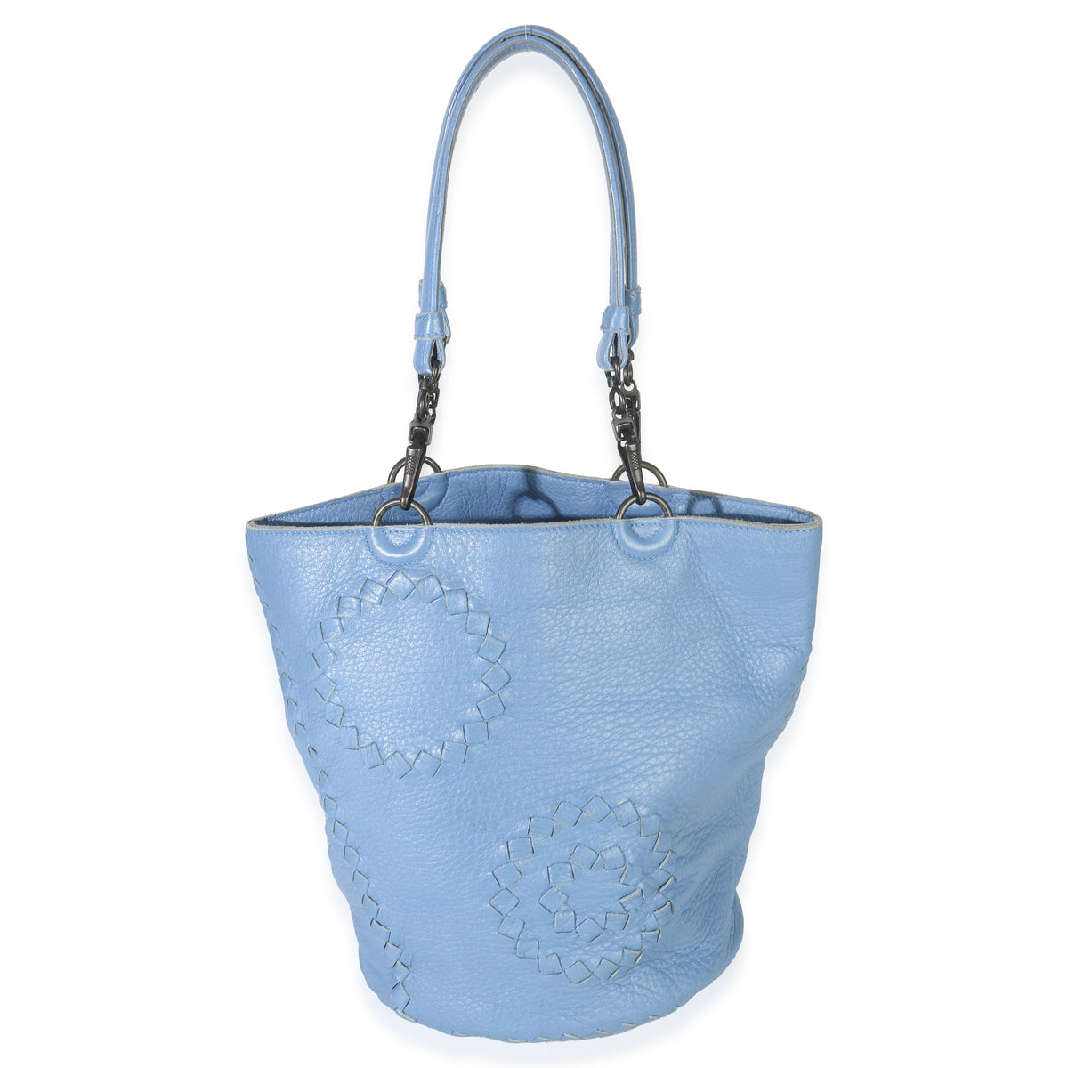 Bottega Veneta Blue Intrecciato Trimmed Cervo Small Bucket Bag Handbag ad2
