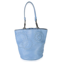 Bottega Veneta Blue Intrecciato Trimmed Cervo Small Bucket Bag Handbag bv