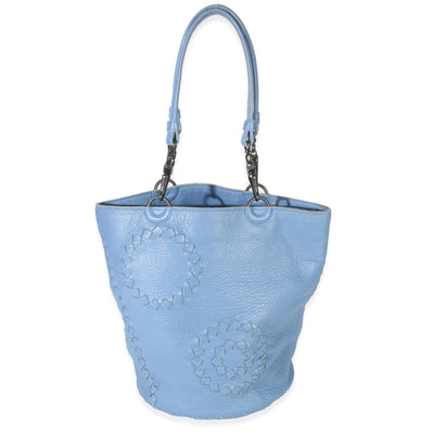 Bottega Veneta Blue Intrecciato Trimmed Cervo Small Bucket Bag Handbag fv