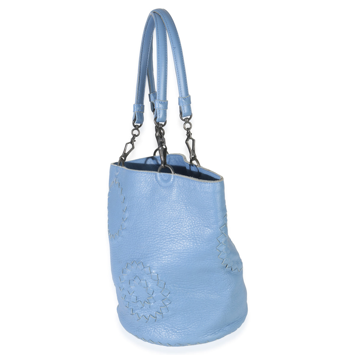 Bottega Veneta Blue Intrecciato Trimmed Cervo Small Bucket Bag Handbag sv