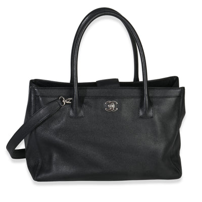 Chanel Vintage Black Grained Calfskin Medium Cerf Executive Tote Handbag id
