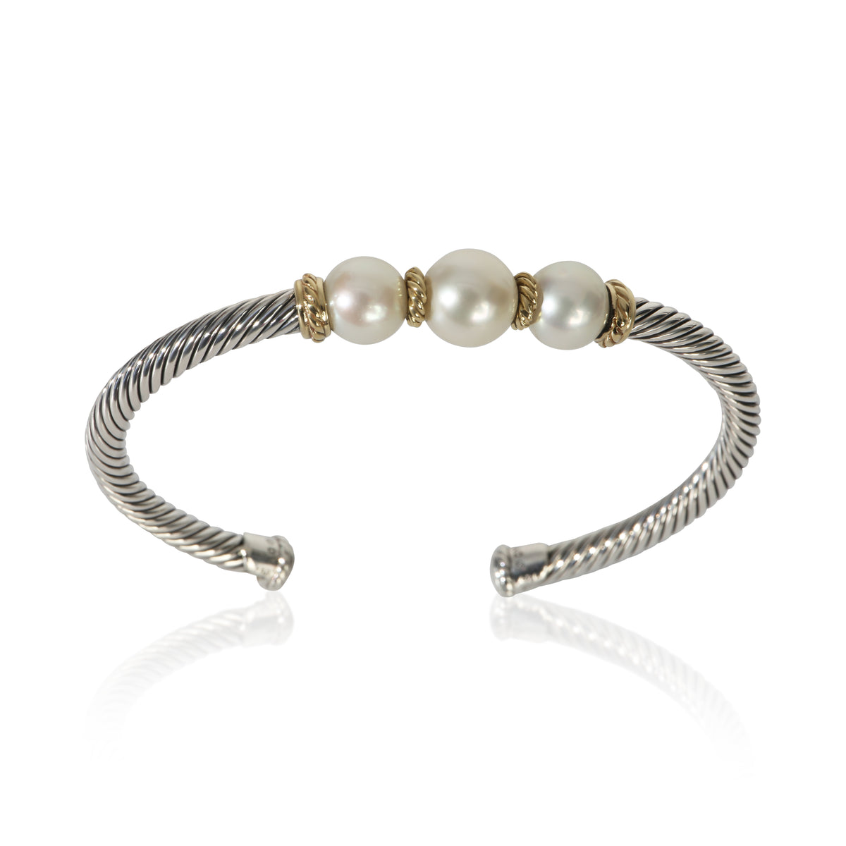 David Yurman Yellow Gold & Sterling Silver Pearl Cable Bracelet bv