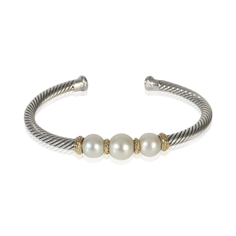 David Yurman Yellow Gold & Sterling Silver Pearl Cable Bracelet fv