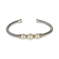 David Yurman Yellow Gold & Sterling Silver Pearl Cable Bracelet fv
