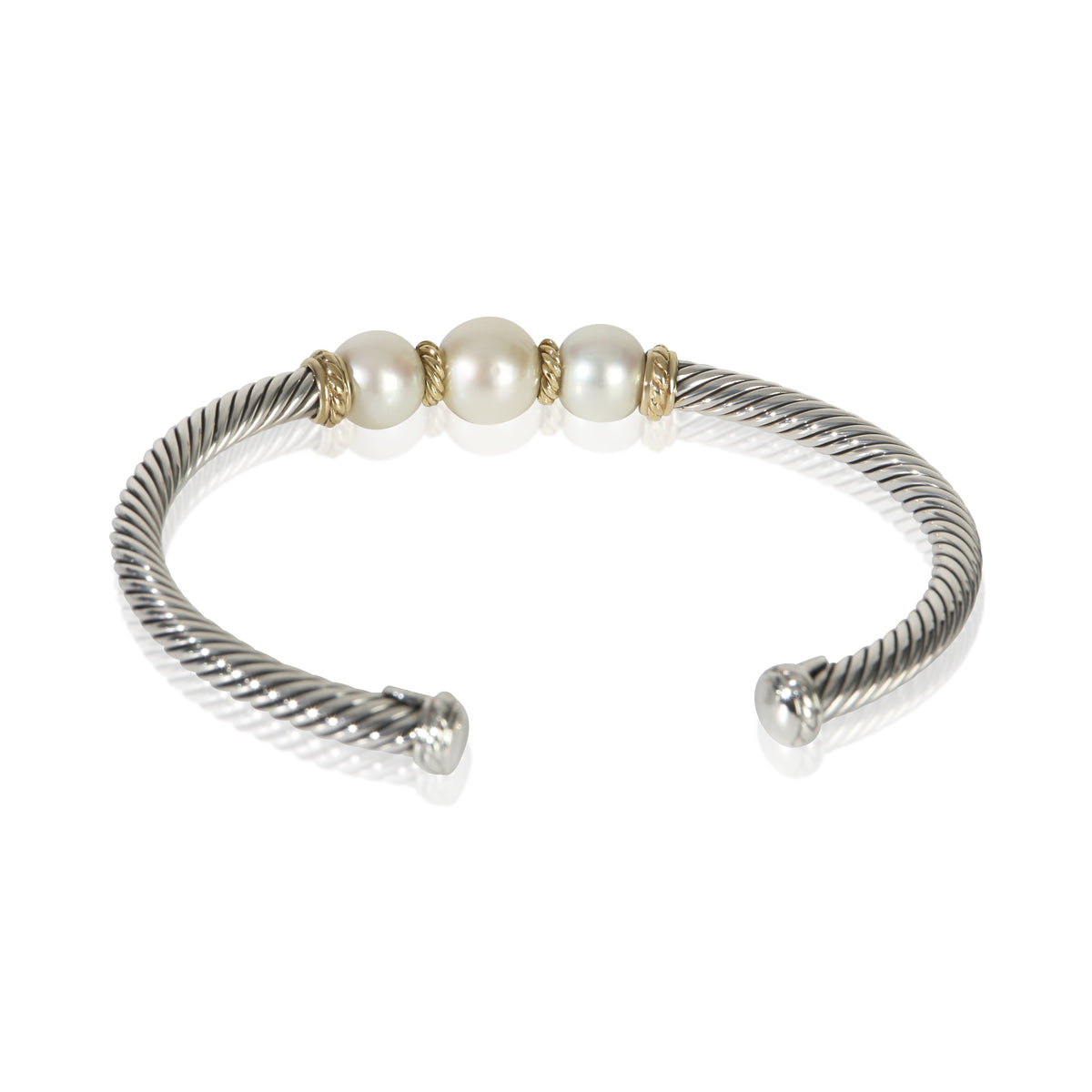 David Yurman Yellow Gold & Sterling Silver Pearl Cable Bracelet pv
