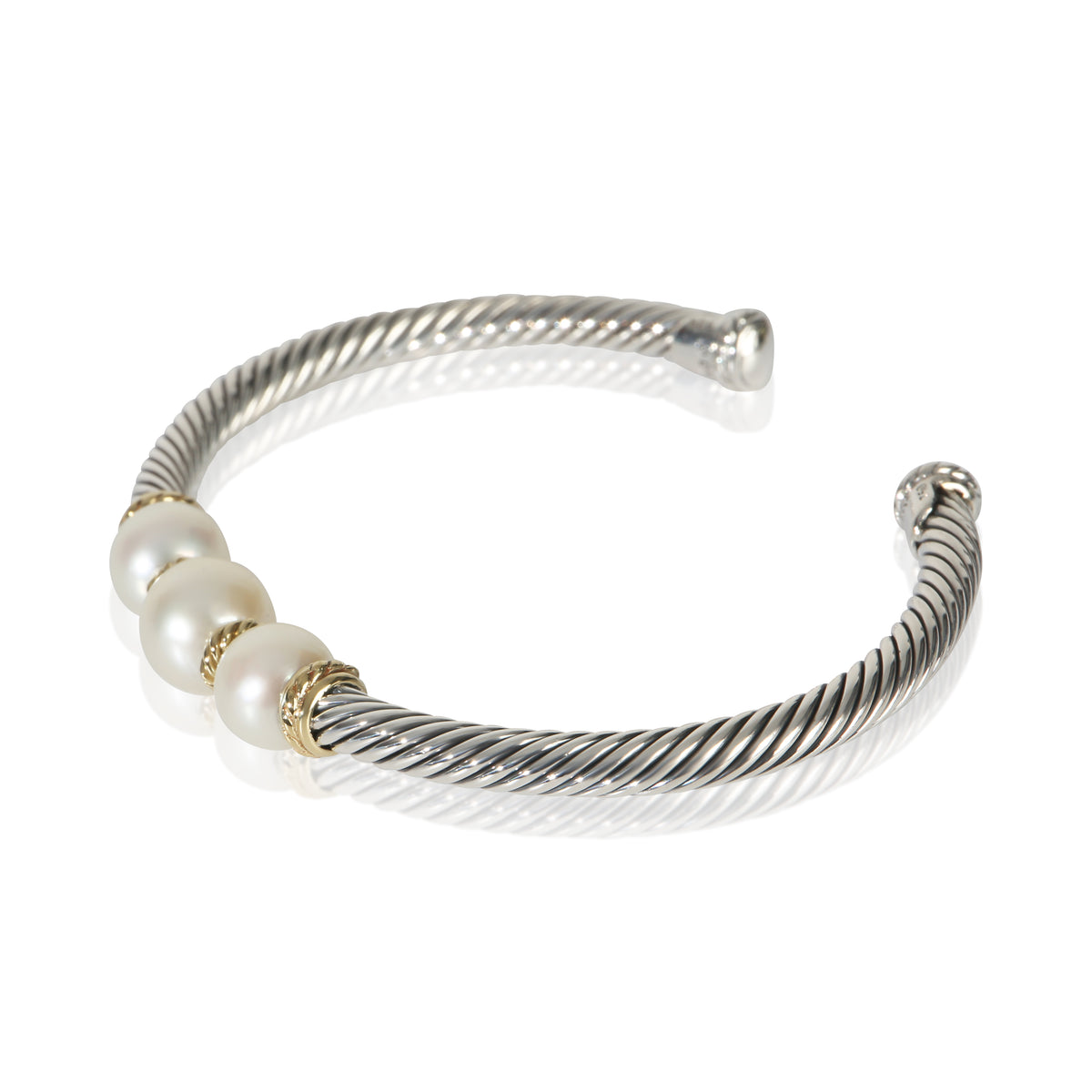 David Yurman Yellow Gold & Sterling Silver Pearl Cable Bracelet sv