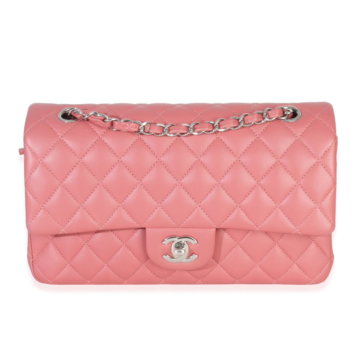 Chanel Pink Quilted Lambskin Medium Classic Double Flap Bag Handbag fv