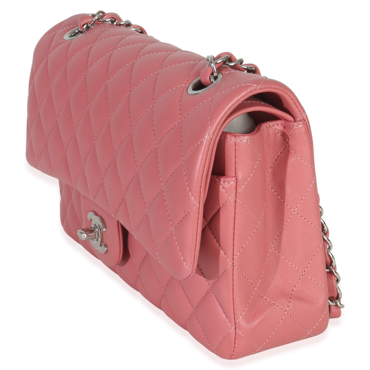 Chanel Pink Quilted Lambskin Medium Classic Double Flap Bag Handbag sv