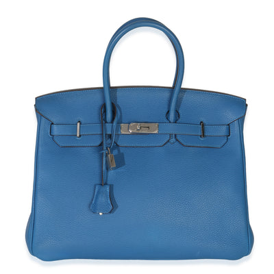 Hermès Bleu Zellige Togo Birkin 35 PHW Handbag fv