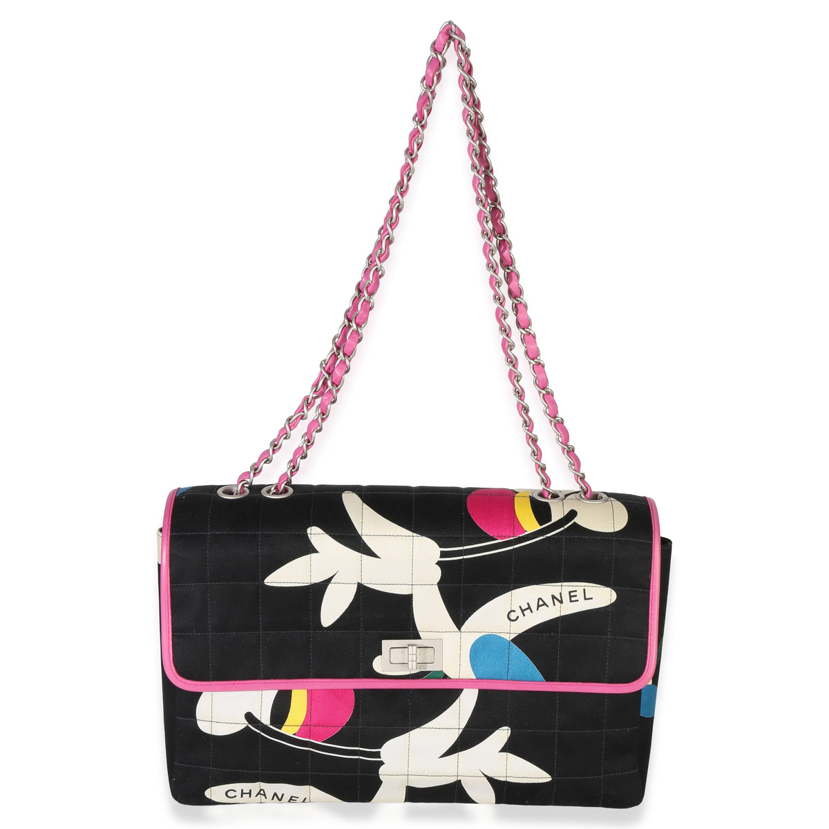 Chanel Black Printed Chocolate Bar Quilted Fabric 2.55 Reissue Flap Handbag pv