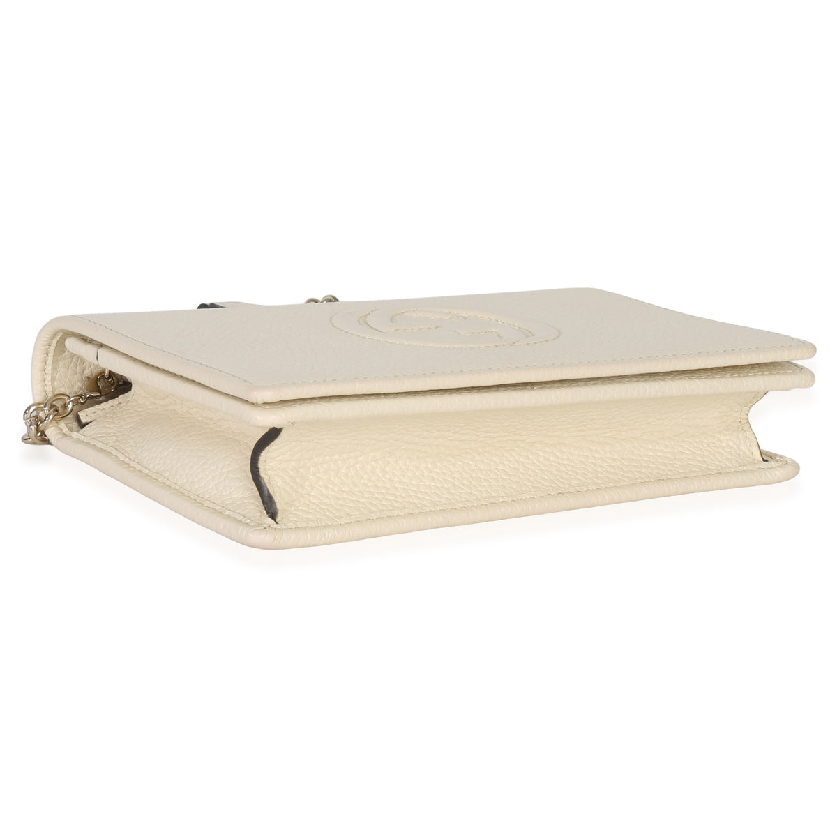 Gucci Cream Pebbled Calfskin Soho Wallet On Chain Handbag clasp