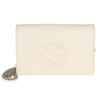 Gucci Cream Pebbled Calfskin Soho Wallet On Chain Handbag fv