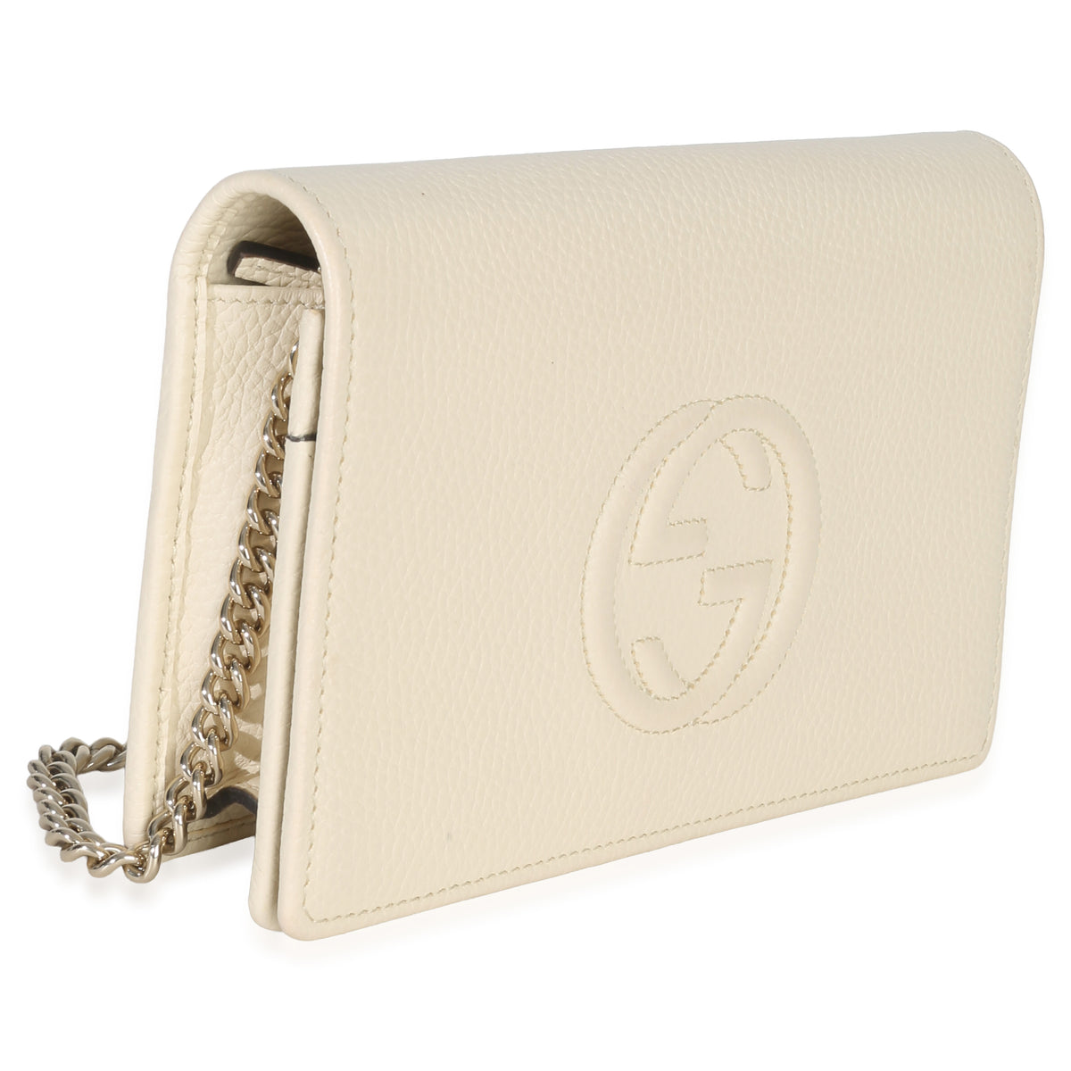 Gucci Cream Pebbled Calfskin Soho Wallet On Chain Handbag pv