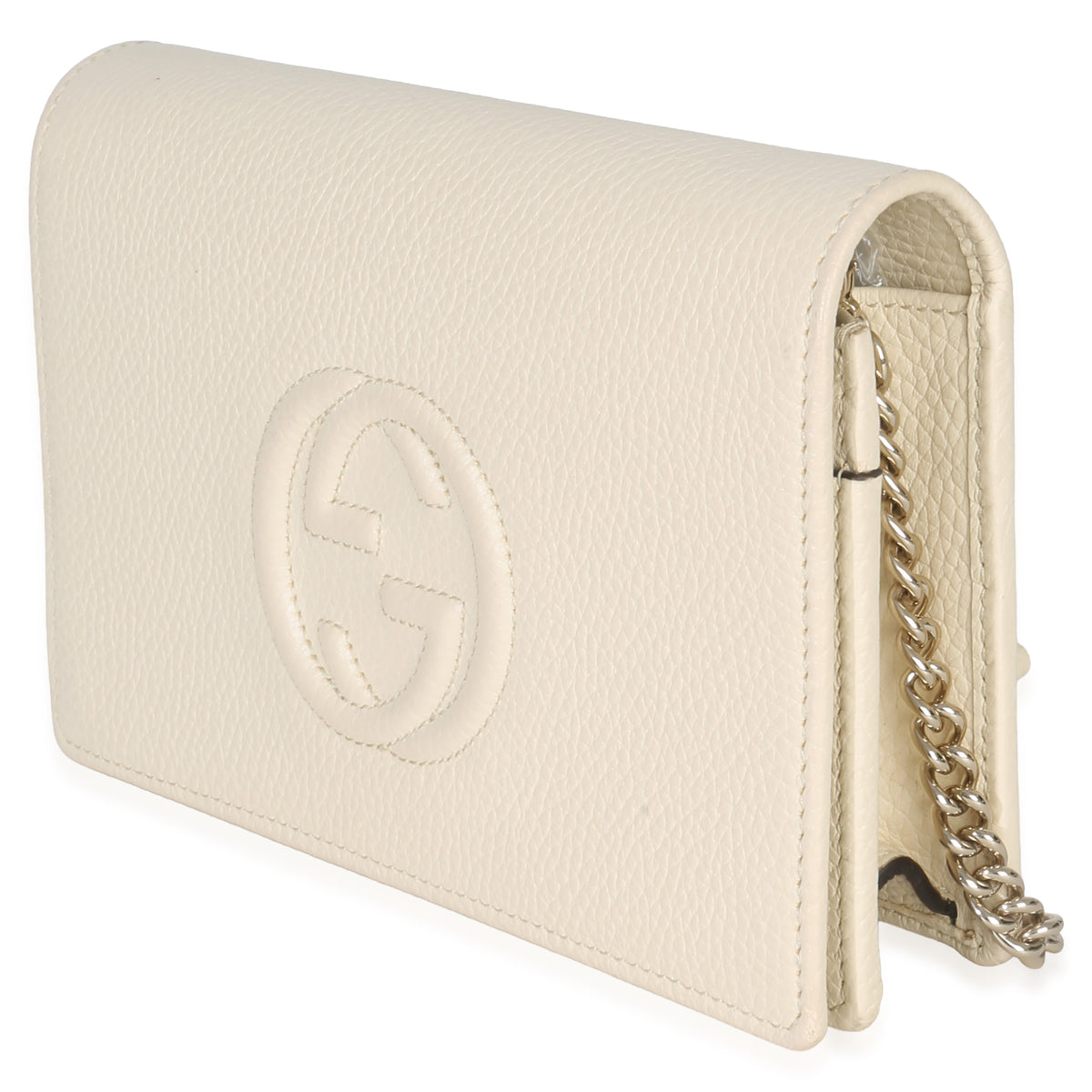 Gucci Cream Pebbled Calfskin Soho Wallet On Chain Handbag sv
