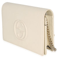 Gucci Cream Pebbled Calfskin Soho Wallet On Chain Handbag sv