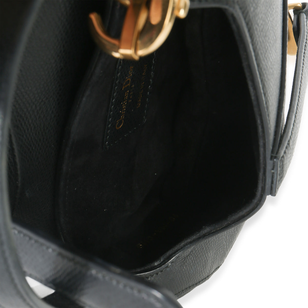 Christian Dior Black Grained Calfskin Mini Saddle Bag Handbag clasp