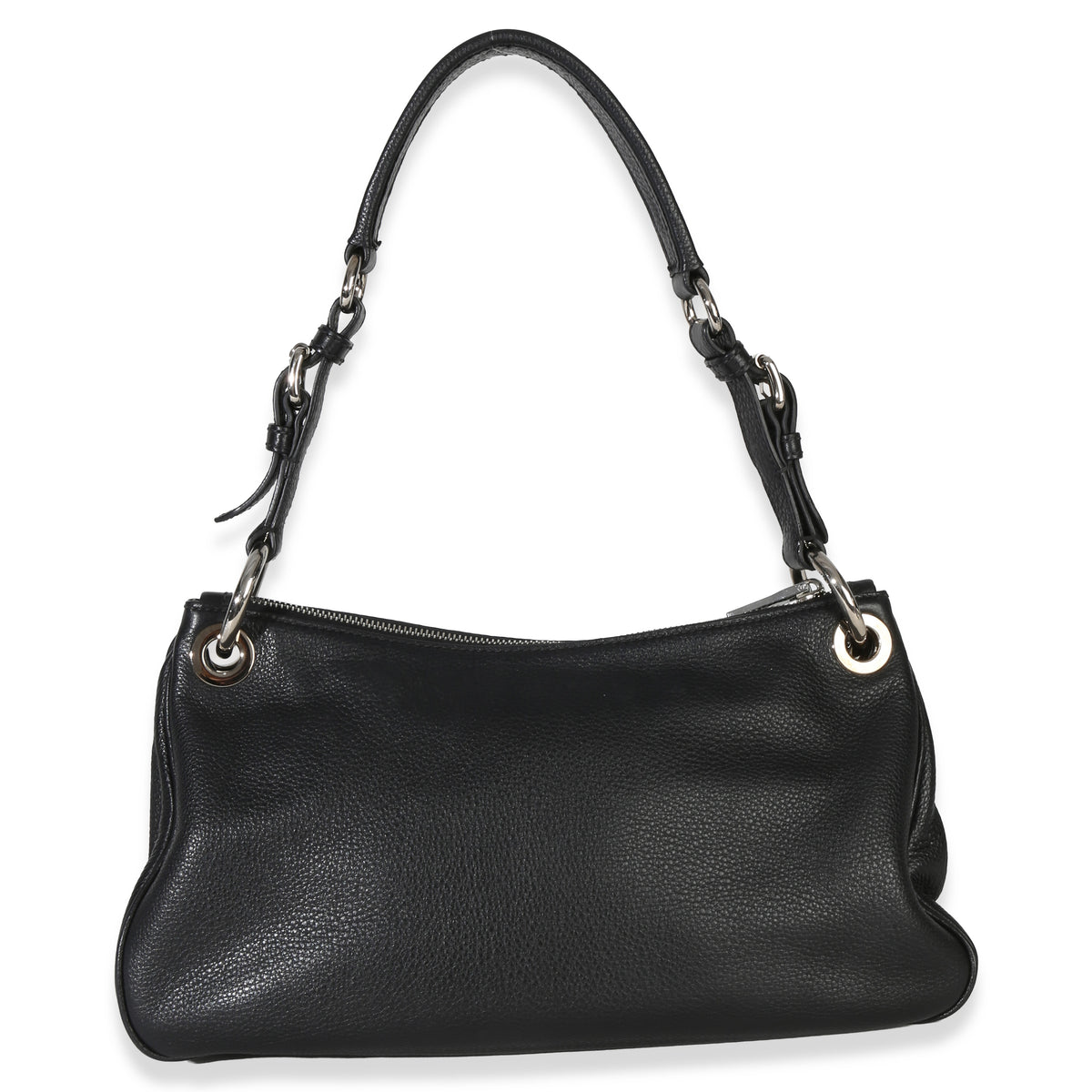 Prada Black Vitello Phenix Logo Shoulder Bag Handbag bv