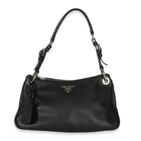 Prada Black Vitello Phenix Logo Shoulder Bag Handbag fv
