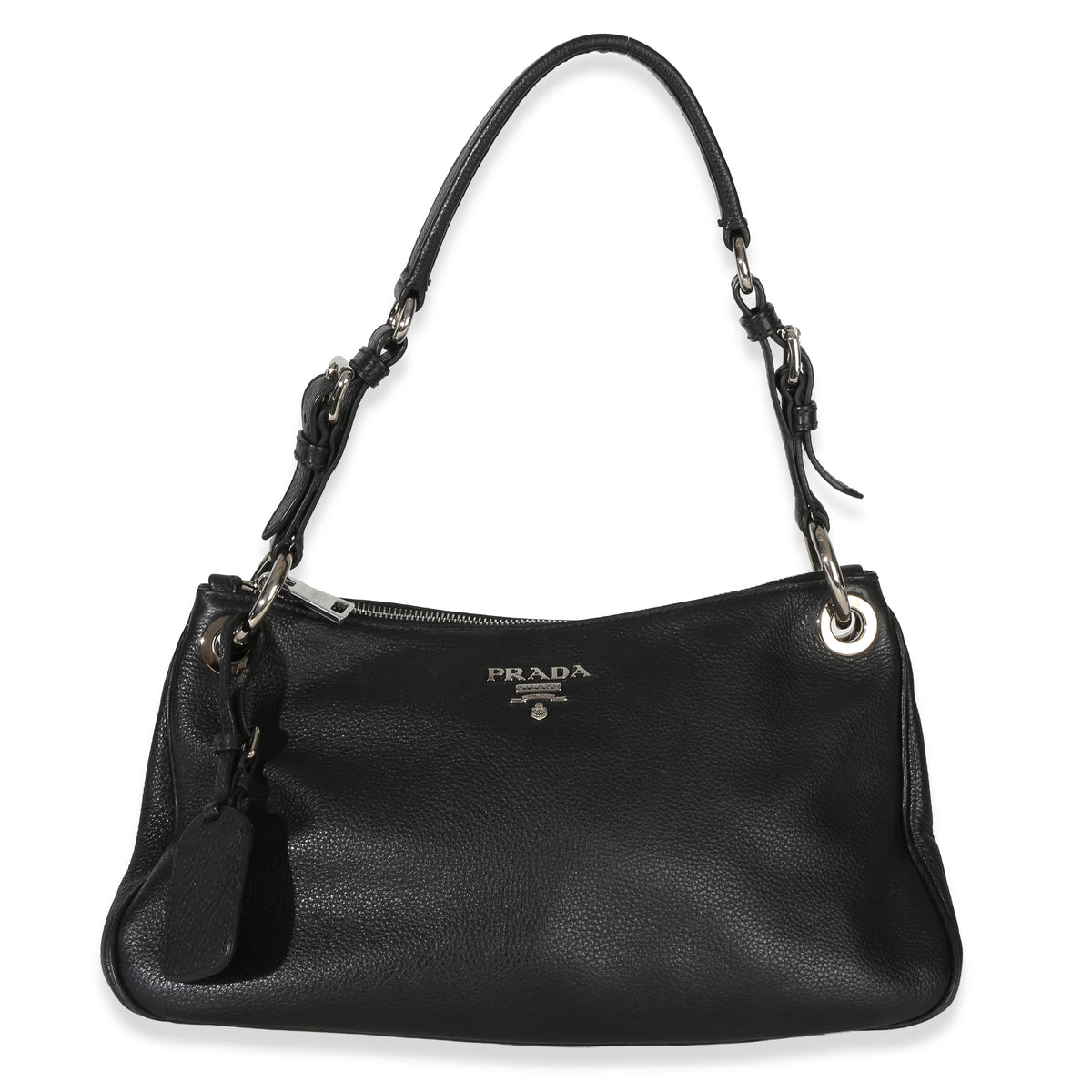 Prada Black Vitello Phenix Logo Shoulder Bag Handbag id