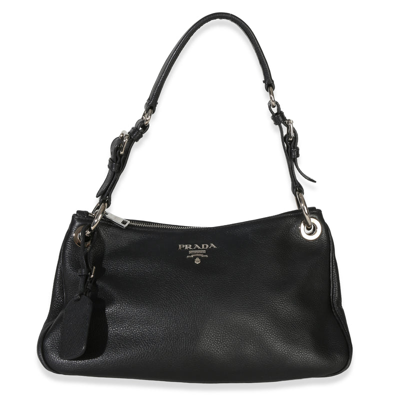 Prada Black Vitello Phenix Logo Shoulder Bag Handbag id