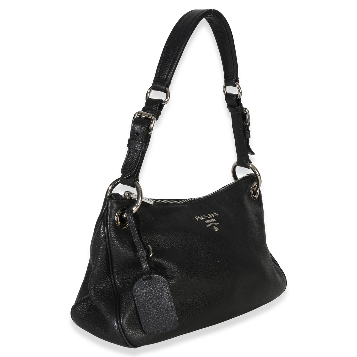 Prada Black Vitello Phenix Logo Shoulder Bag Handbag pv