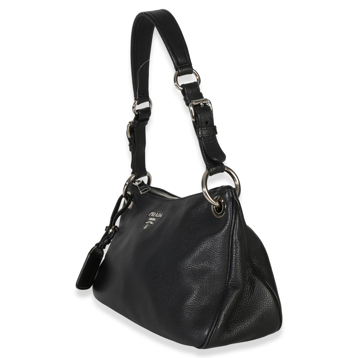 Prada Black Vitello Phenix Logo Shoulder Bag Handbag sv