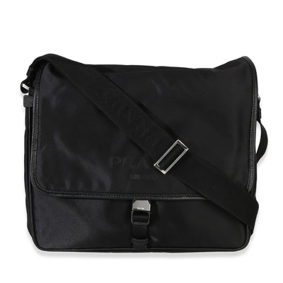 Prada Black Nylon Saffiano Logo Buckle Messenger Bag Handbag id