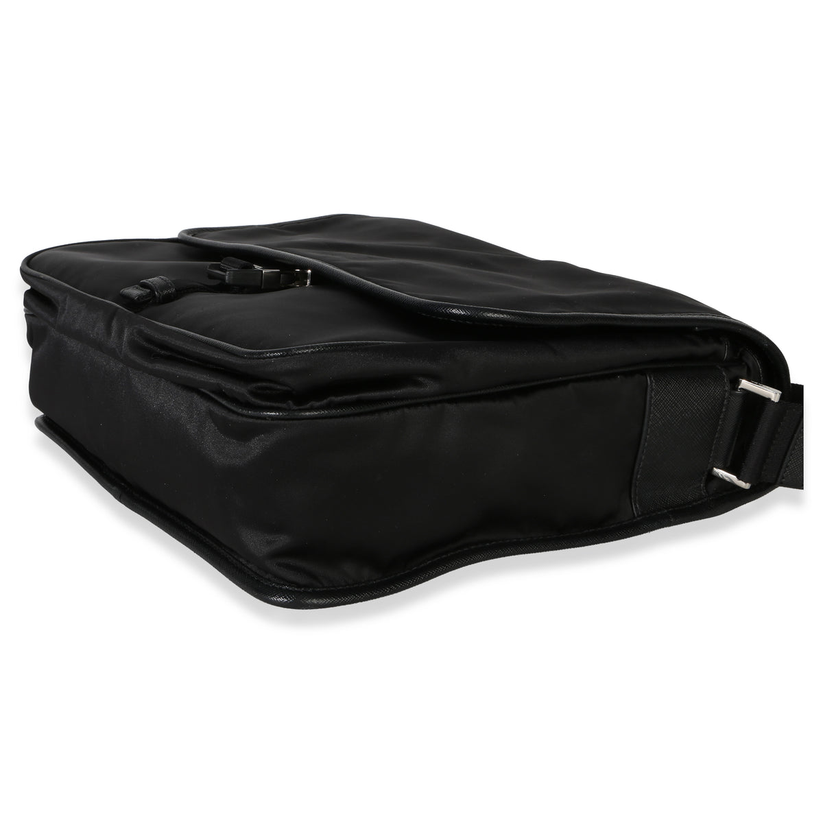 Prada Black Nylon Saffiano Logo Buckle Messenger Bag Handbag box