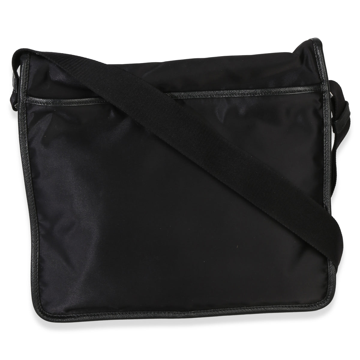 Prada Black Nylon Saffiano Logo Buckle Messenger Bag Handbag bv
