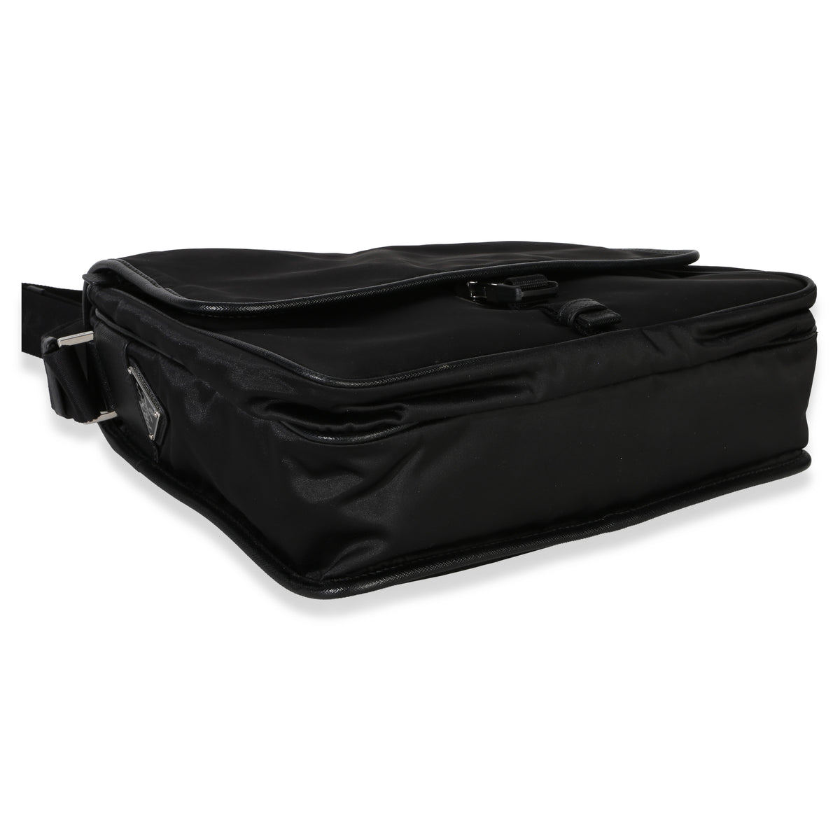 Prada Black Nylon Saffiano Logo Buckle Messenger Bag Handbag clasp