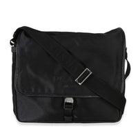 Prada Black Nylon Saffiano Logo Buckle Messenger Bag Handbag fv