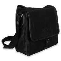 Prada Black Nylon Saffiano Logo Buckle Messenger Bag Handbag pv