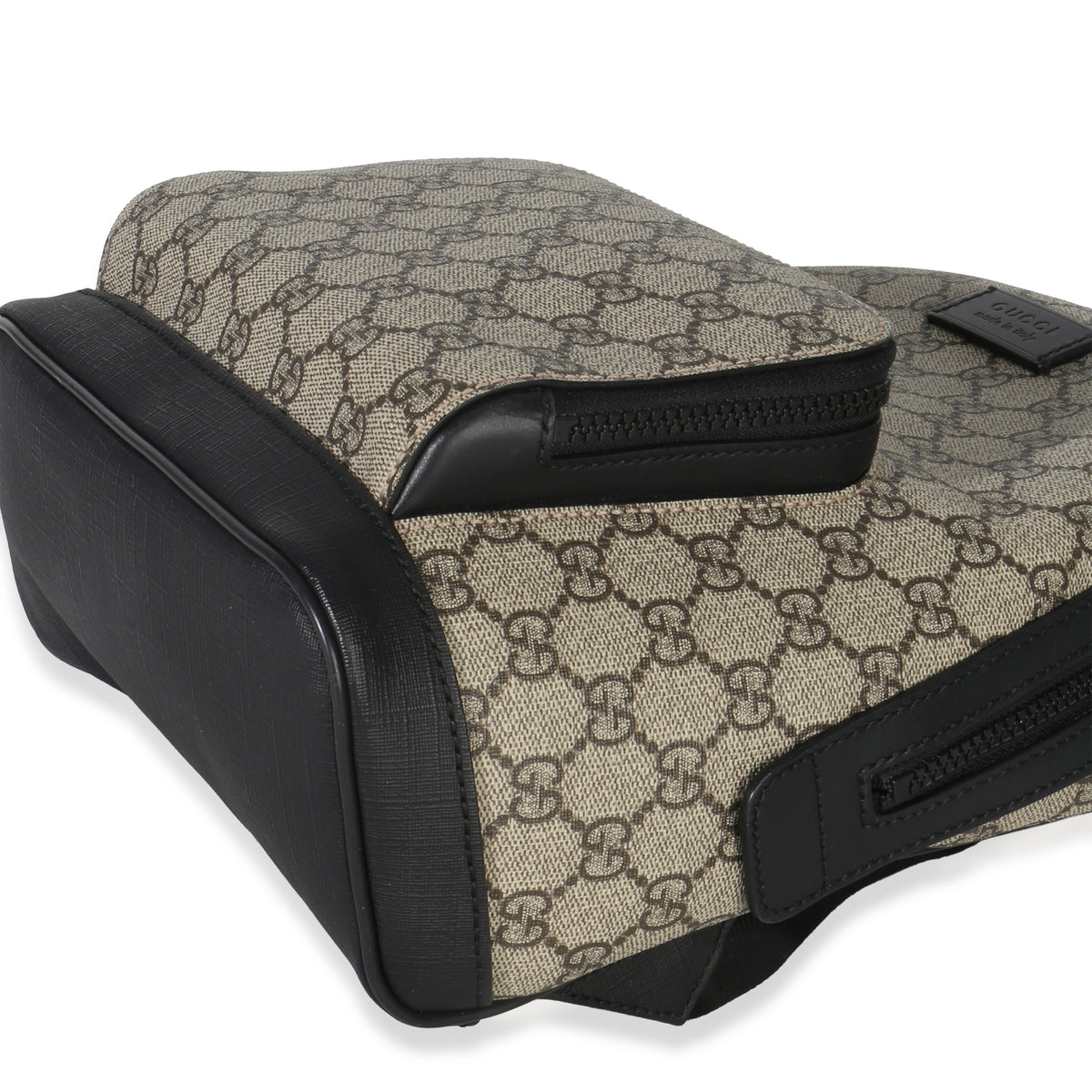 Gucci Black Beige GG Supreme Canvas Eden Small Backpack Handbag clasp