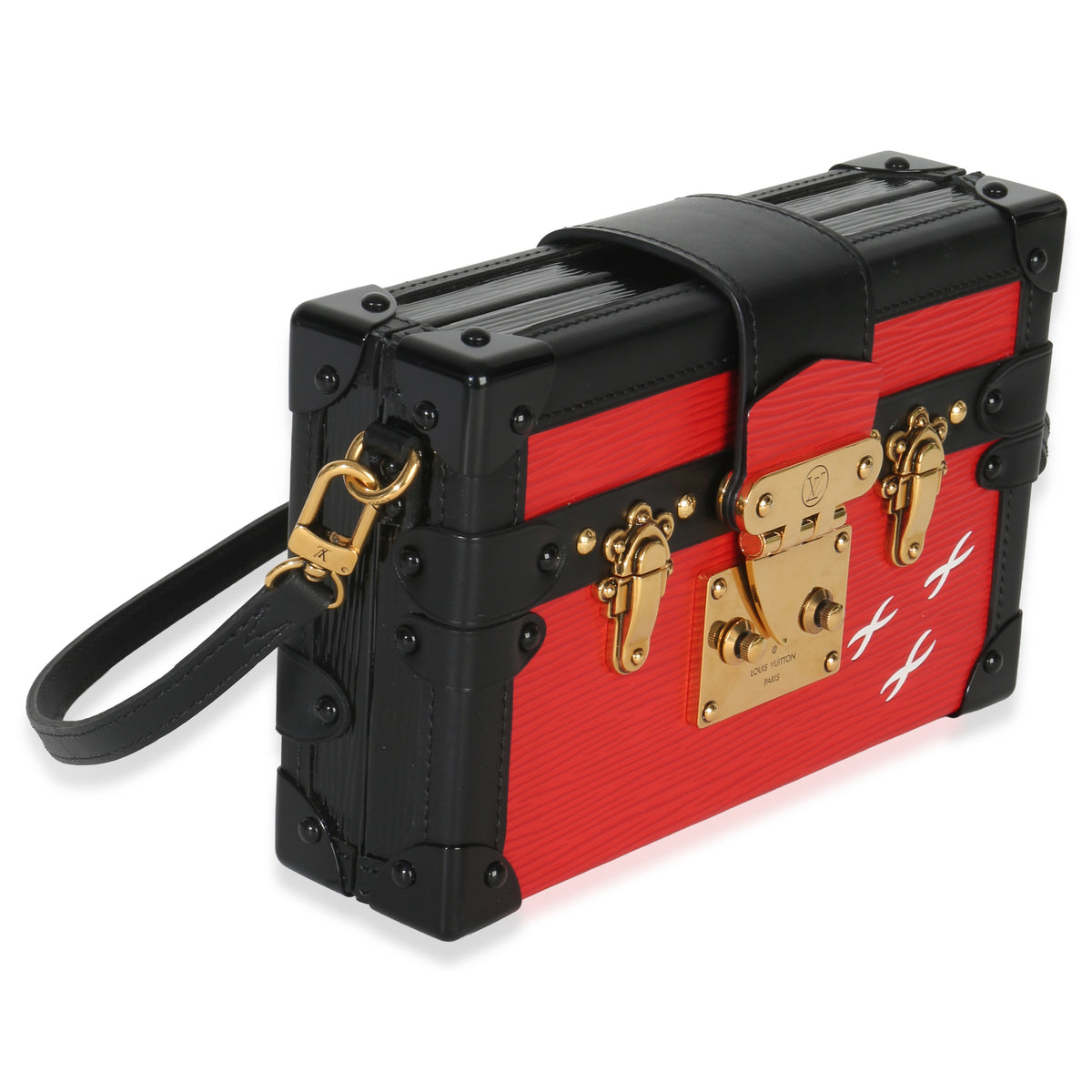 Louis Vuitton Red Black Epi Petite Malle Handbag pv