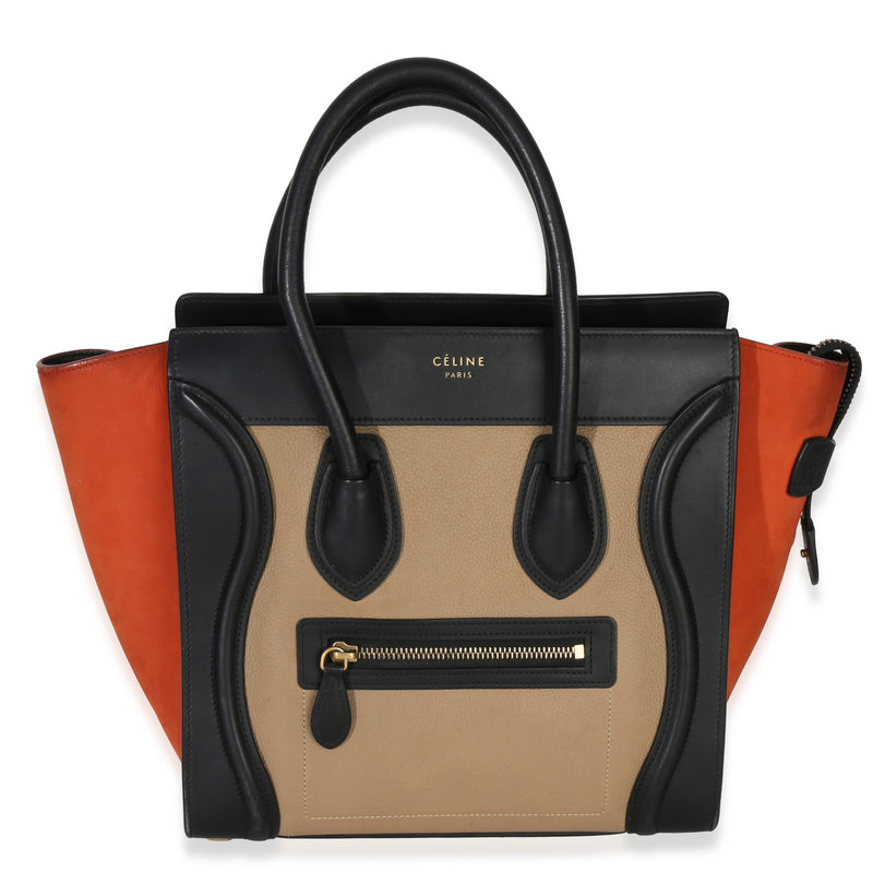 Celine Beige Multicolor Drummed Calfskin Nubuck Nano Luggage Tote Handbag fv