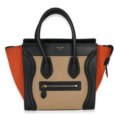 Celine Beige Multicolor Drummed Calfskin Nubuck Nano Luggage Tote Handbag fv