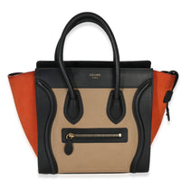 Celine Beige Multicolor Drummed Calfskin Nubuck Nano Luggage Tote Handbag fv