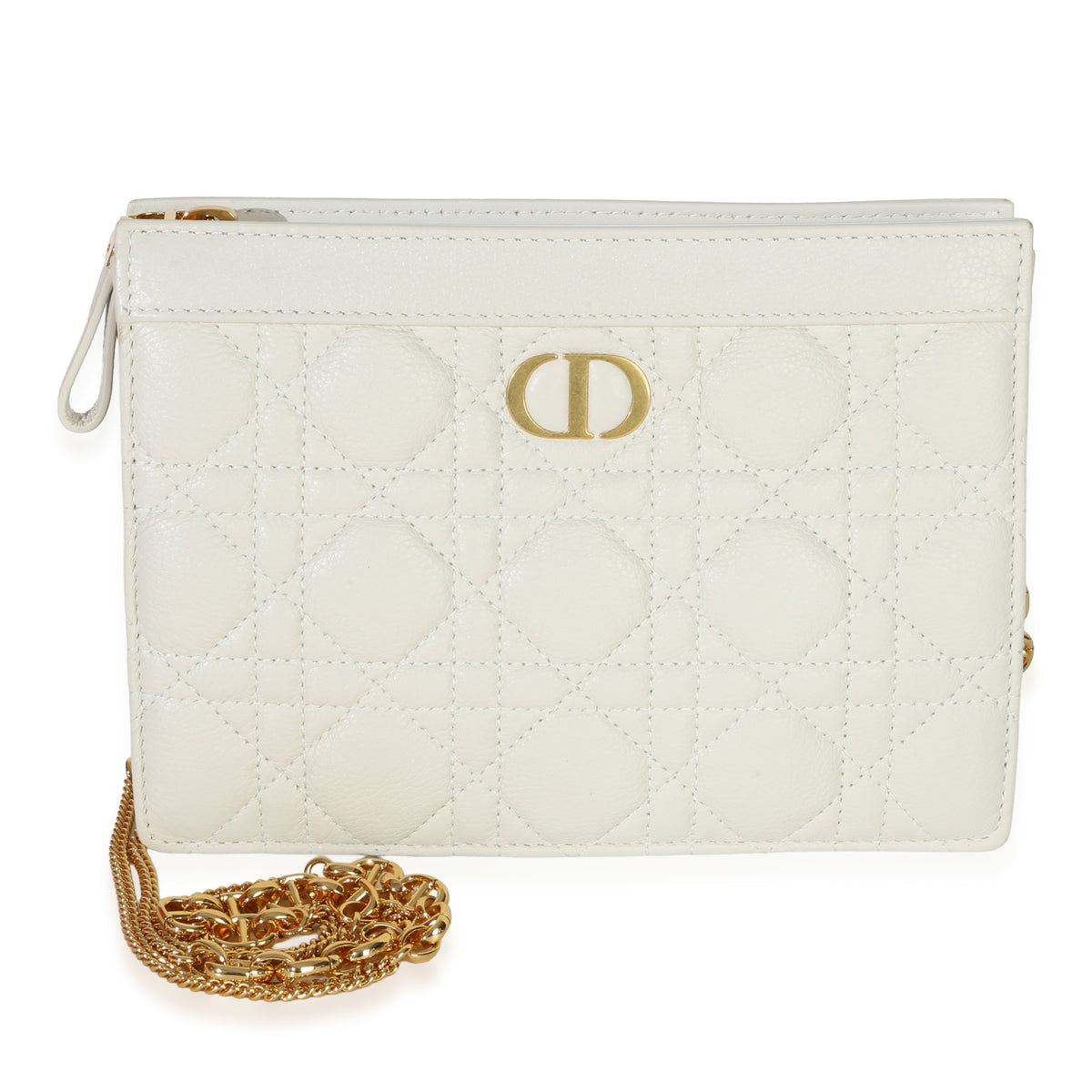 Christian Dior Cream Calfskin Cannage Caro Every Dior Pouch Handbag fv