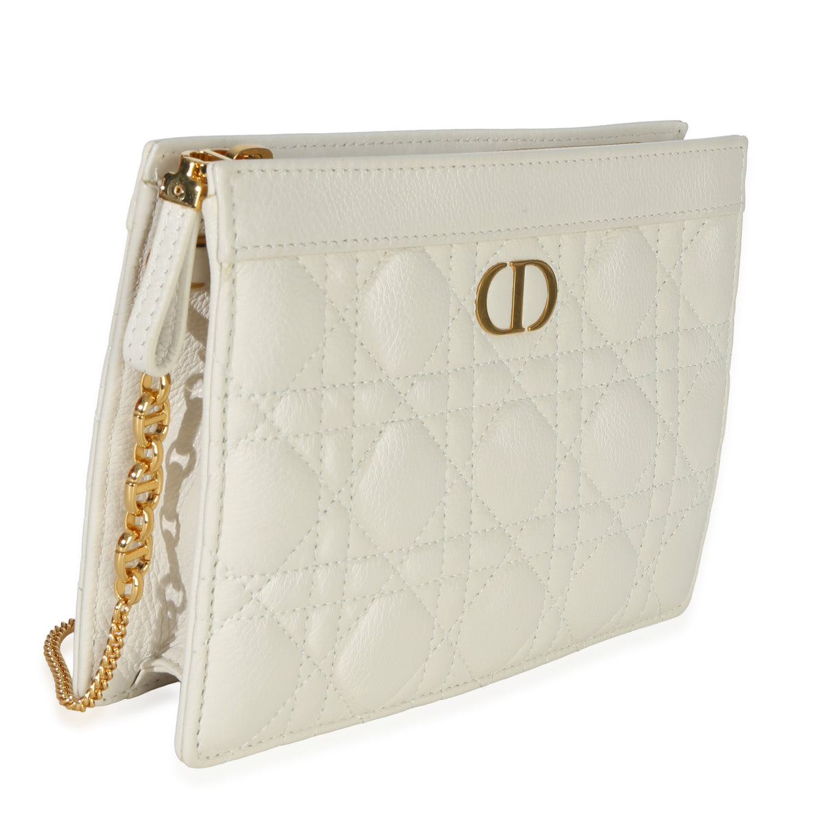 Christian Dior Cream Calfskin Cannage Caro Every Dior Pouch Handbag pv