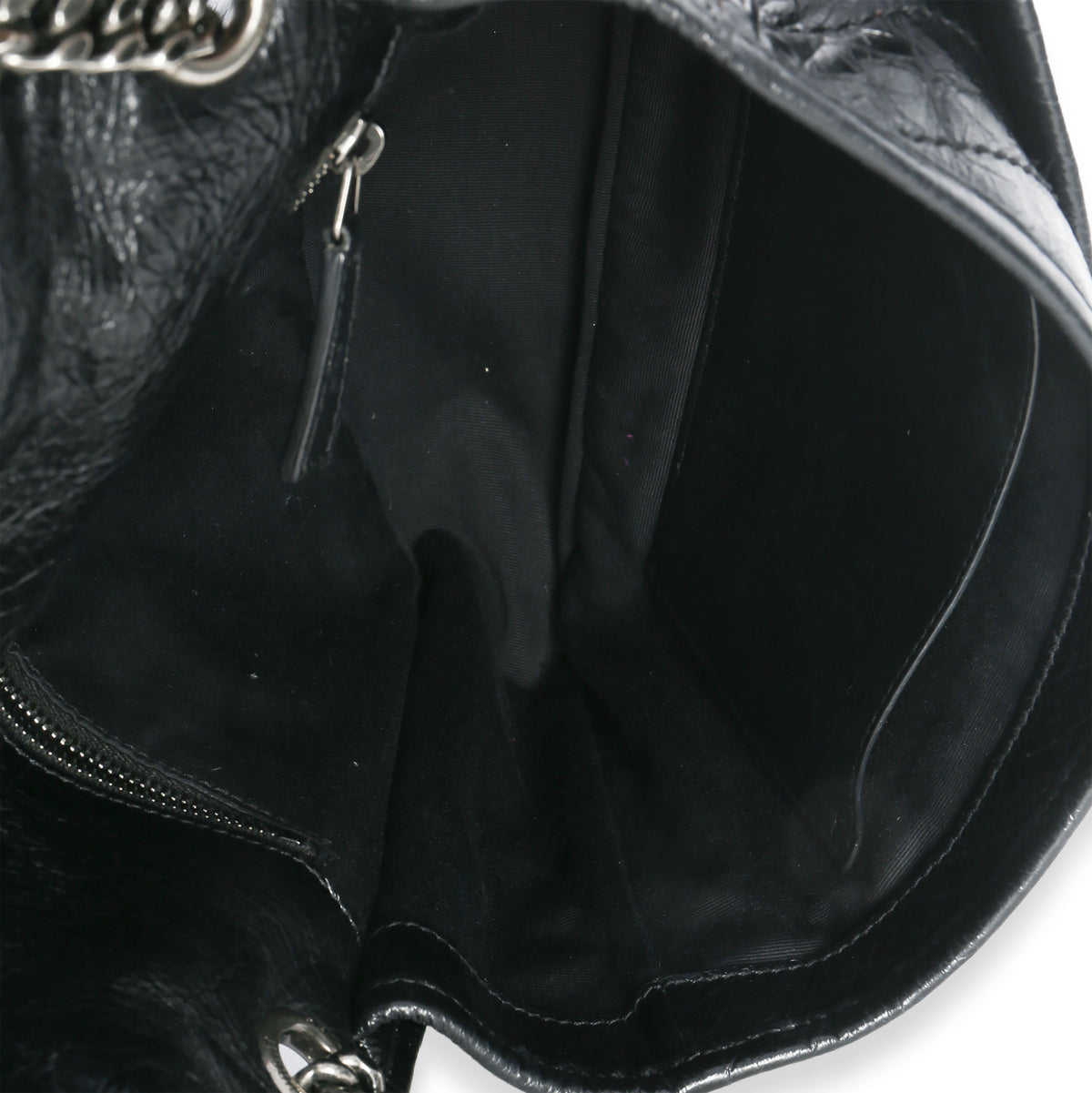 Saint Laurent Black Crinkled Calfskin Matelasse Medium Niki Chain Satchel Handbag ad2