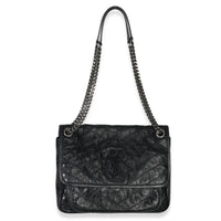 Saint Laurent Black Crinkled Calfskin Matelasse Medium Niki Chain Satchel Handbag av