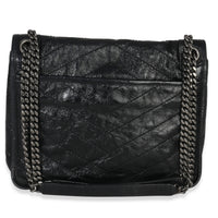 Saint Laurent Black Crinkled Calfskin Matelasse Medium Niki Chain Satchel Handbag bv