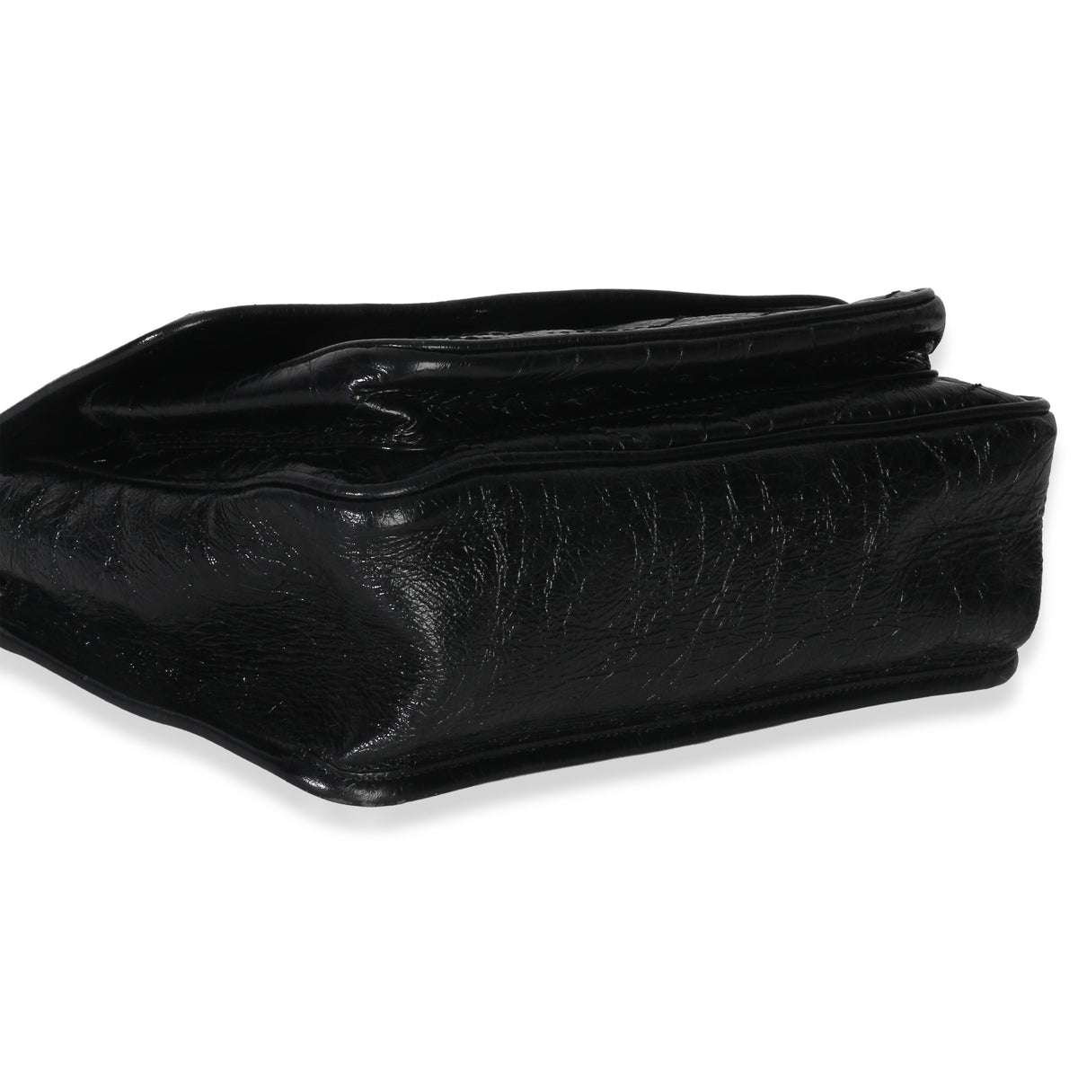 Saint Laurent Black Crinkled Calfskin Matelasse Medium Niki Chain Satchel Handbag clasp